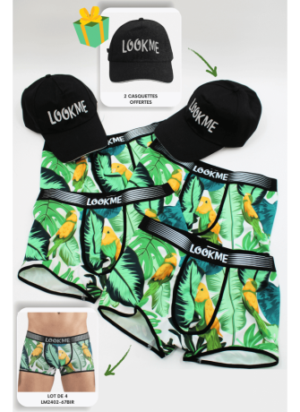 Pack 4 Boxer LM2402-67BIR LOOKME + 2 Casquettes Offertes